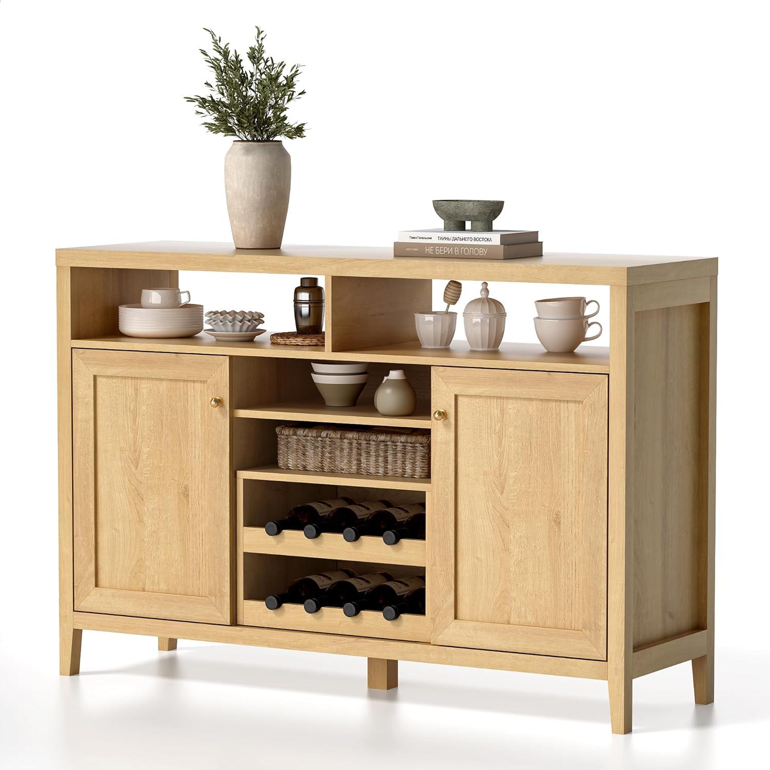 Natural Oak 51'' Farmhouse Sideboard Cabinet with Wine Rack