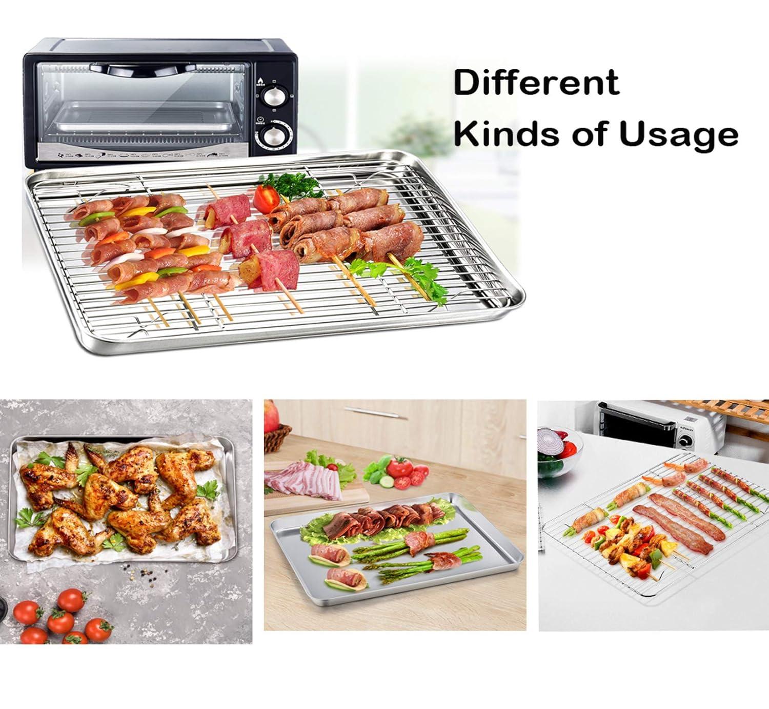 P&P CHEF Baking Sheet and Rack Set, 6 PACK (3 Sheets 3 Racks), Stainless Steel Baking Cookie Sheets Pans with Cooling Rack for Baking and Roasting, Oven & Dishwasher Safe 16"+12.5"+9" (3 Pans+3 Racks)