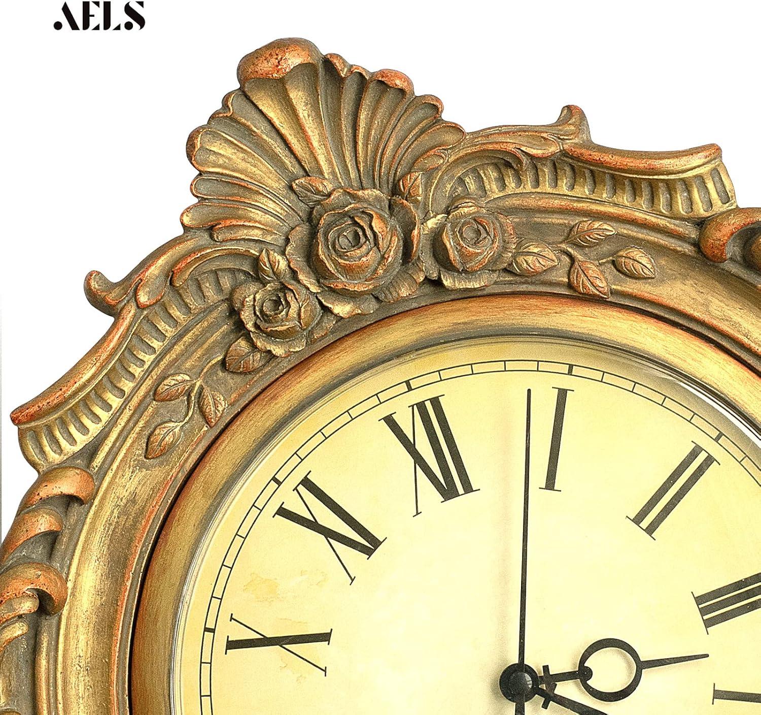 Antique Gold Resin Vintage Wall Clock with Roman Numerals