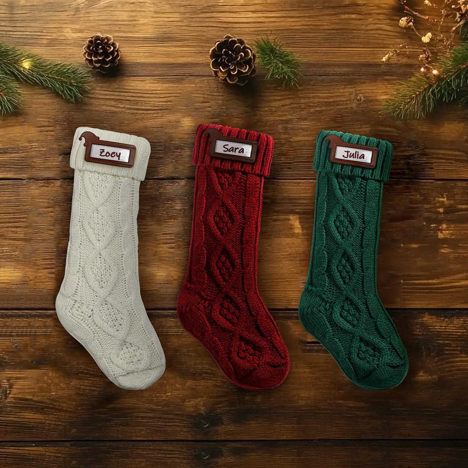 4 Pack 18" Large Knit Christmas Stockings with Name Tags