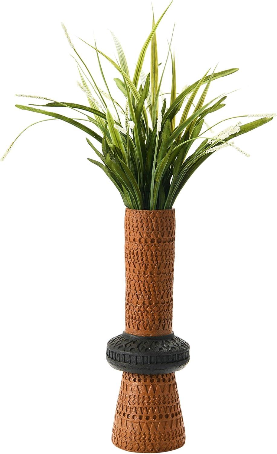 Bloomingville Handmade Debossed Terra-cotta Vase, Terra-cotta Color & Black