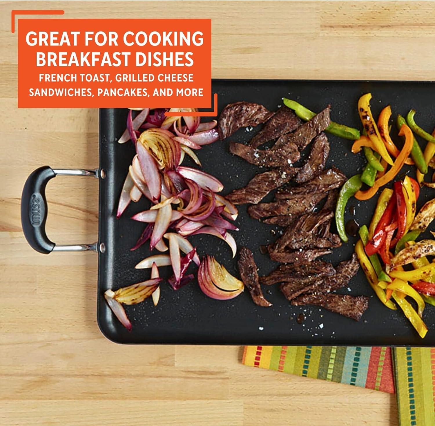 IMUSA 17"x10"Ceramic Double Burner Griddle Black: Stovetop Griddle, Aluminum, Hand Wash, Electric & Gas Compatible