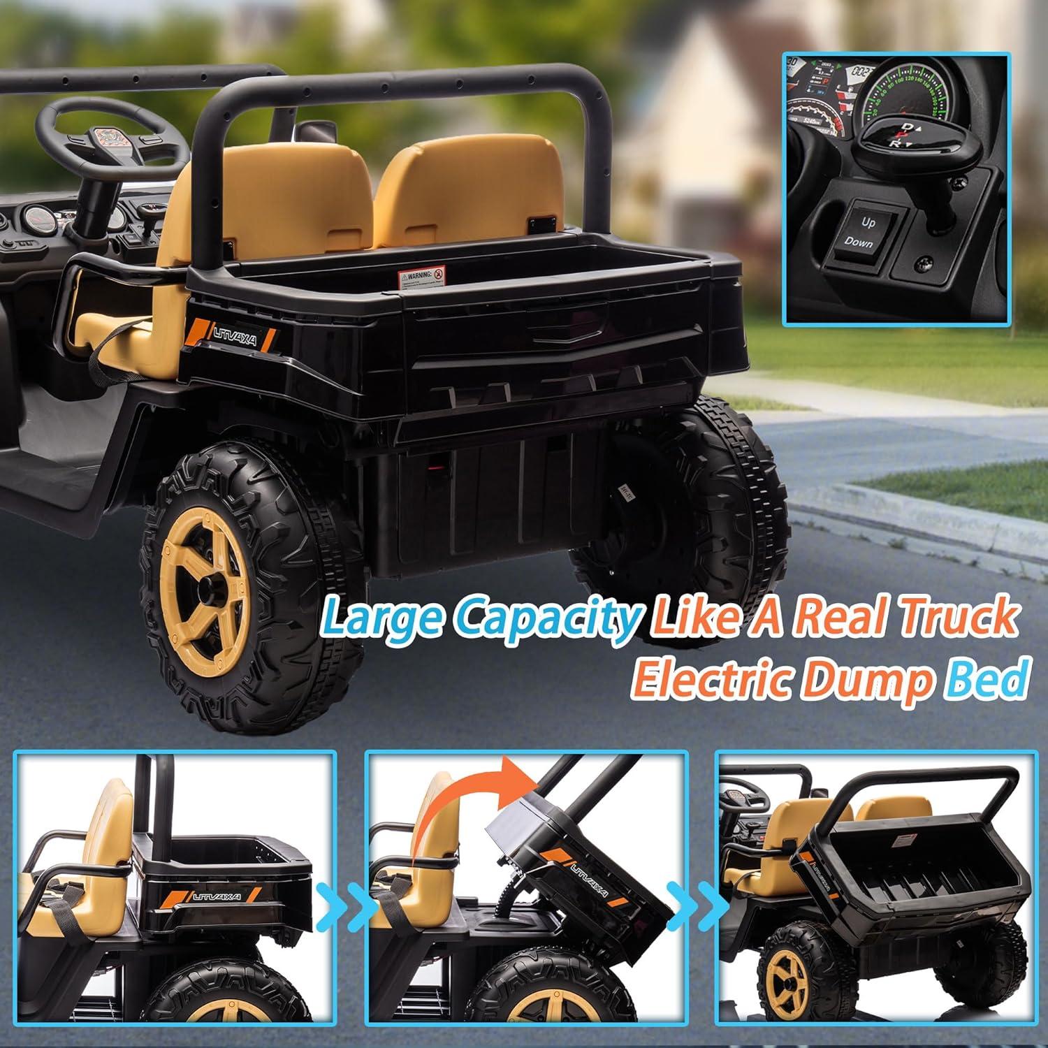 EastVita 24V 2 Seater Ride On Dump Truck, Battery Powered UTV for Kids, Ride On Car Toys with Remote Control, EVA Tires, 4WD Electric Vehicle with Headlights