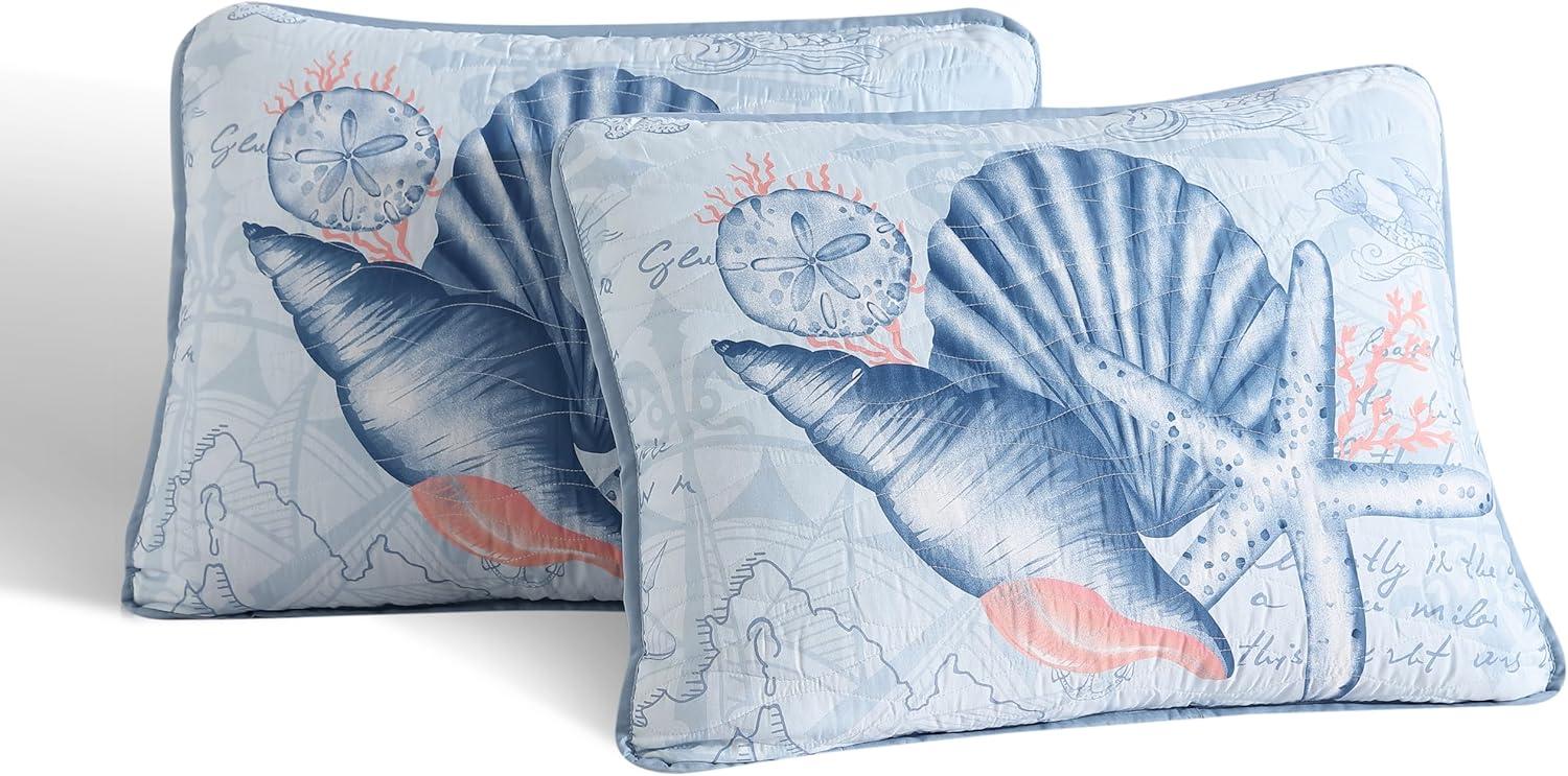 Caribbean Joe  Coastal 3PC Quilt Set Coral Turtle - Full - Queen