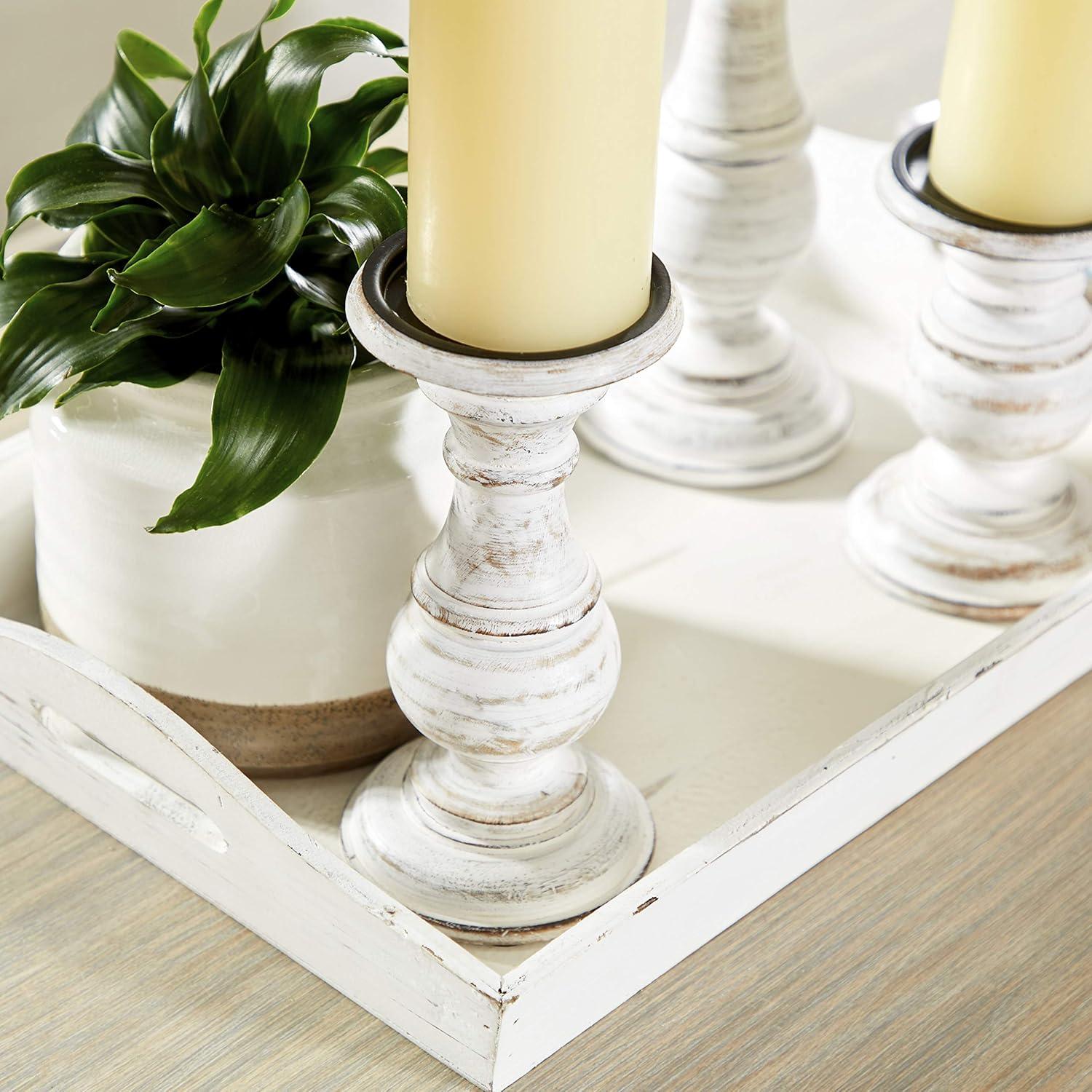 Set of 3 Rustic Pillar Candle Holder White - Olivia & May: Elegant Mango Wood, Sturdy Base, Indoor Use