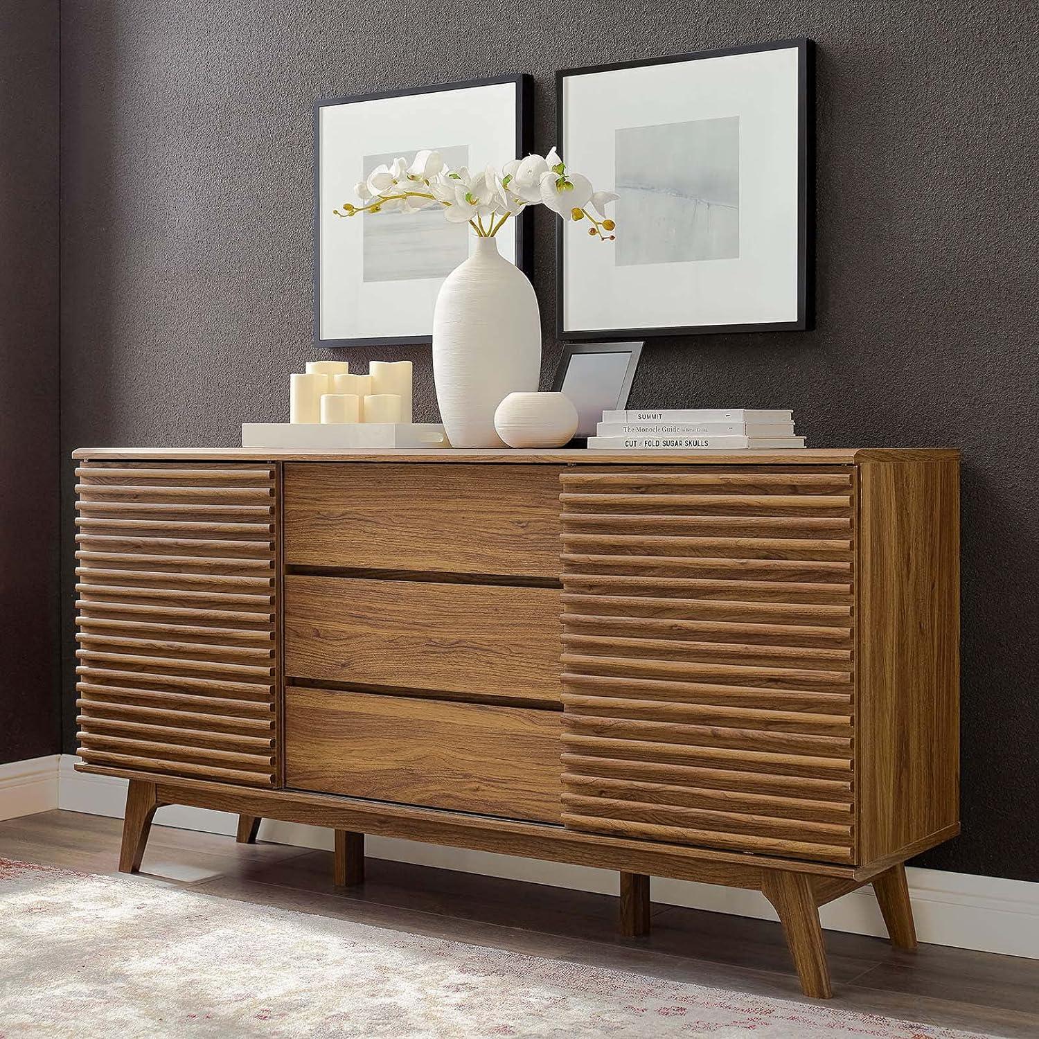 Modway Render 63"Modern Wood Sideboard Buffet Table in Walnut