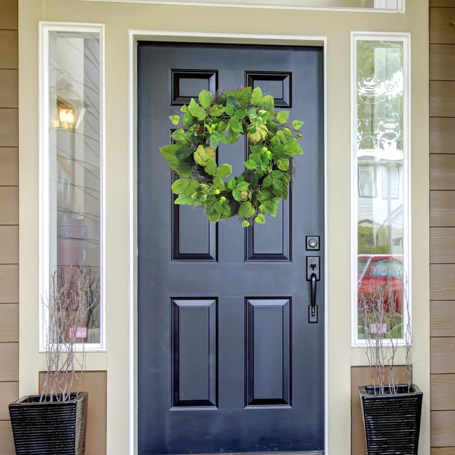 Green and Natural Boxwood Grapevine Floral Wreath, 24 Inches