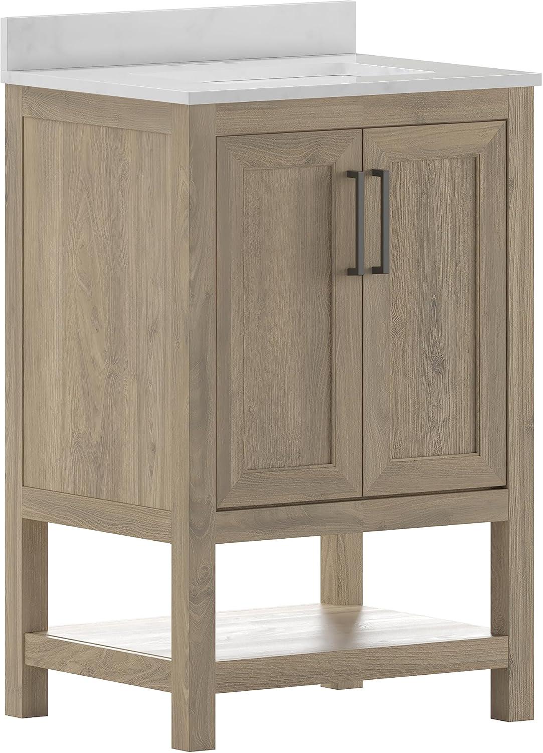 Flash Furniture Vega Bathroom Vanity with Sink Combo, Storage Cabinet with Soft Close Doors and Open Shelf, Carrara Marble Finish Countertop