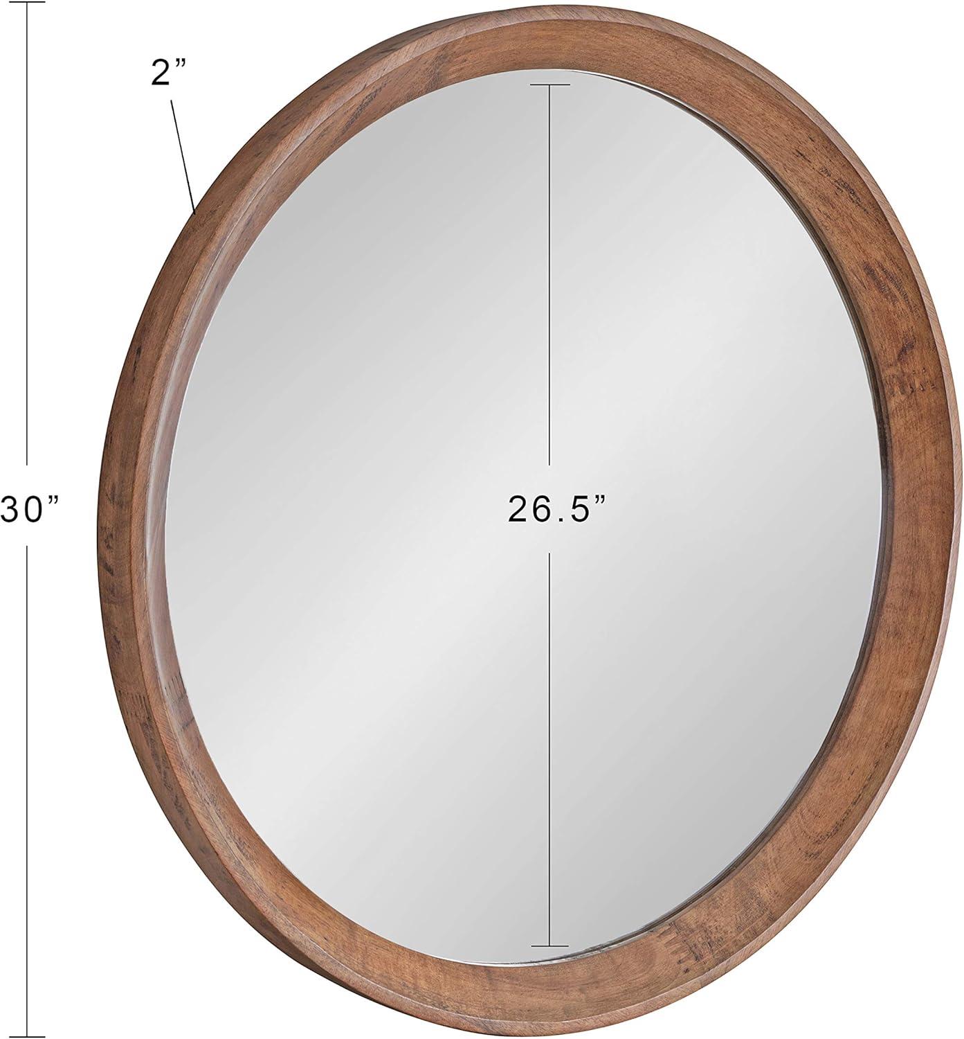 Kate and Laurel Hartman Transitional Round Wood Framed Wall Mirror, 24" Diameter, Brown, Boho Chic Round Mirror for Wall