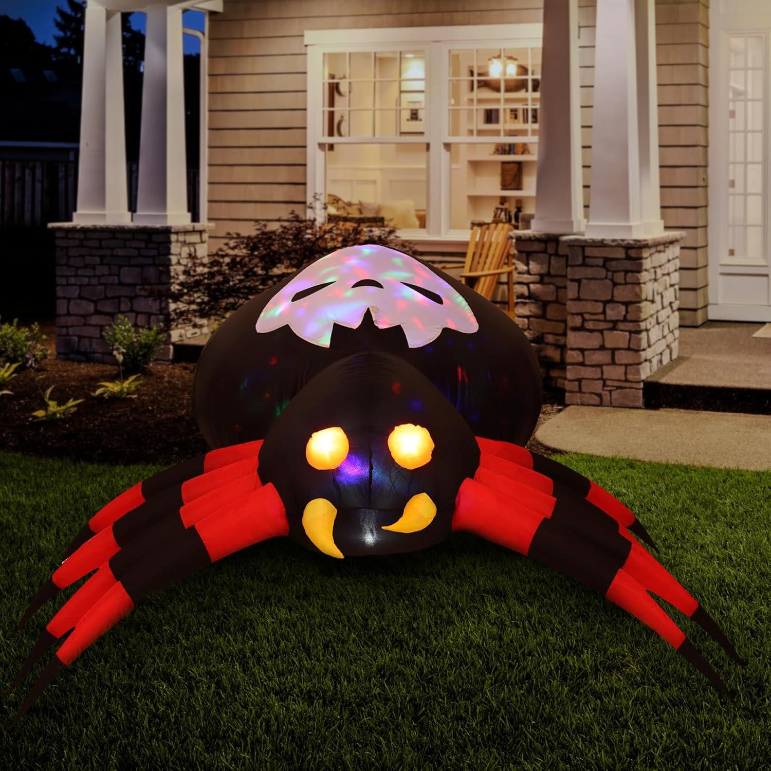 5.9-Ft. Wide Inflatable Black and Red Spider with Multi-Color Disco Lights