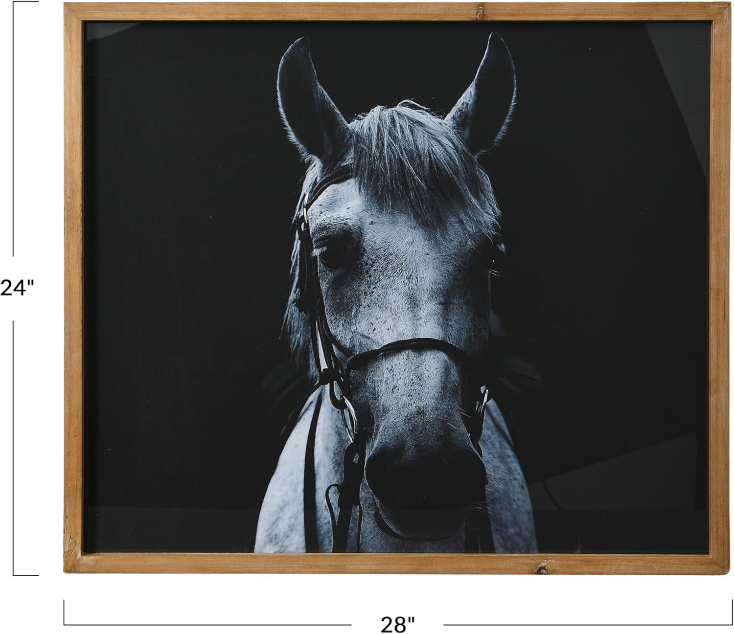 Creative Co-Op Black and White Equestrian Print with Wood Frame and Glass Cover