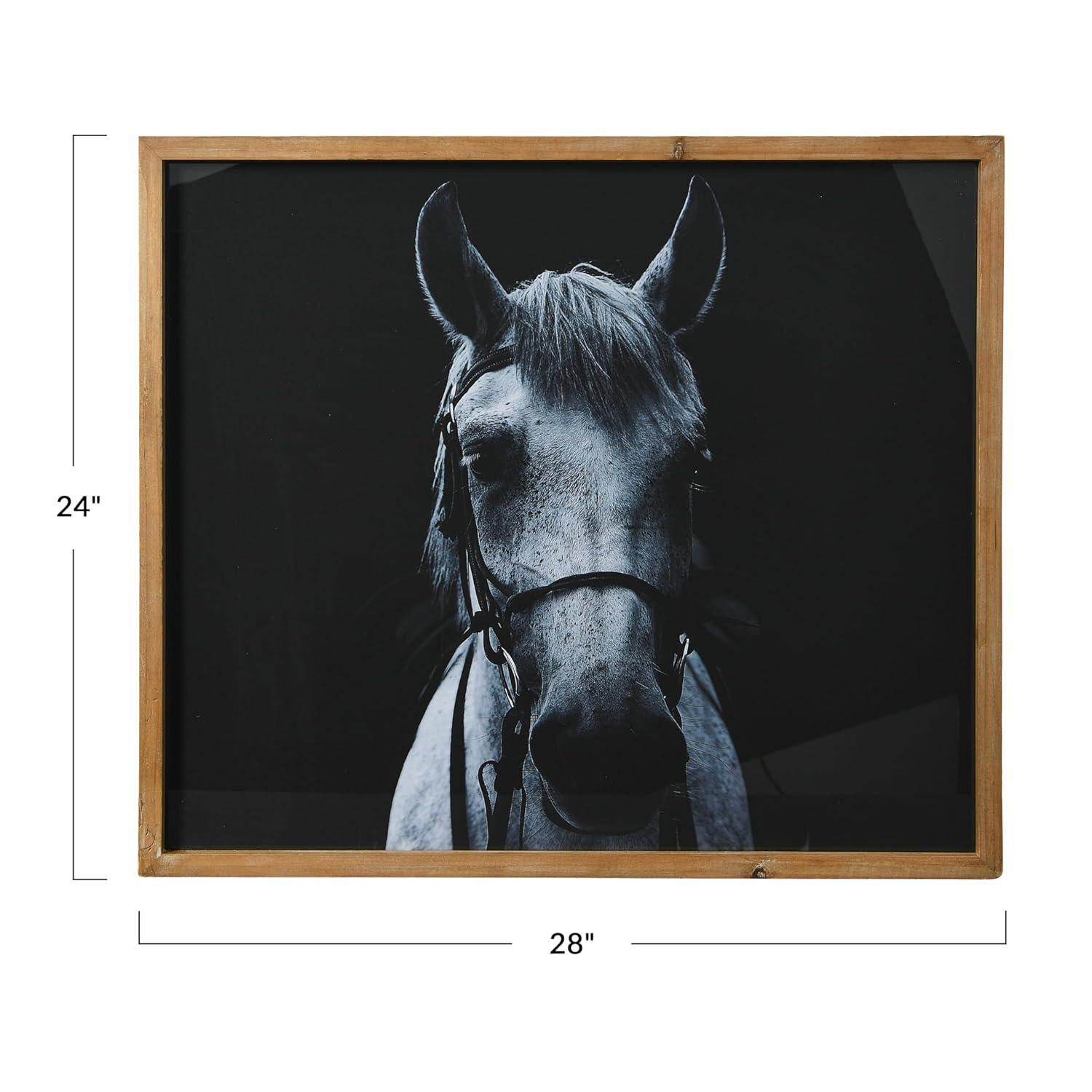 Creative Co-Op Black and White Equestrian Print with Wood Frame and Glass Cover