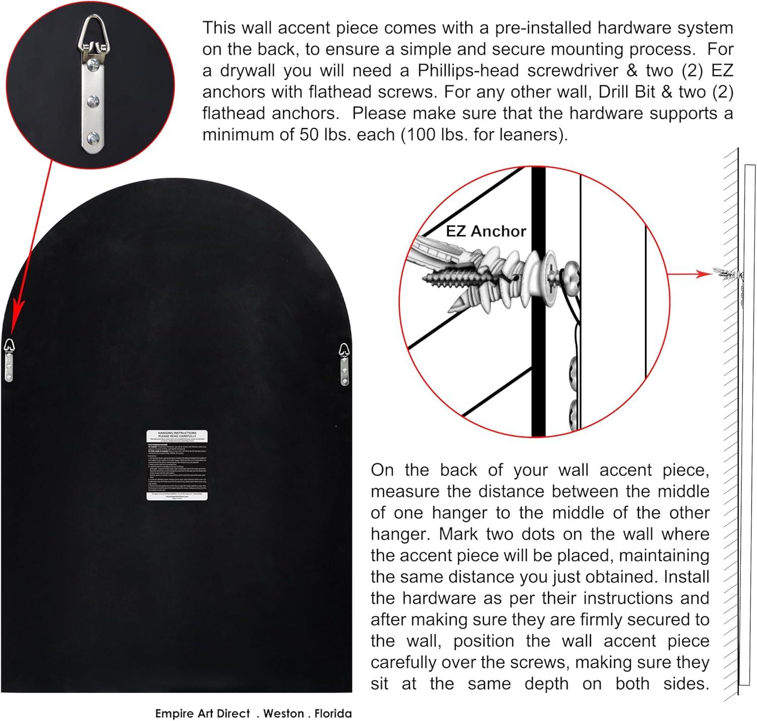 Empire Art Direct  30 x 44 in. MDF Base Covered with Beveled Arch Window Wall Mirror - 0.25 in. Beveled Edge