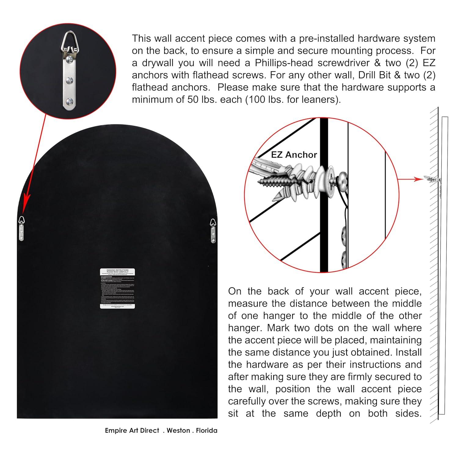 Empire Art Direct  30 x 44 in. MDF Base Covered with Beveled Arch Window Wall Mirror - 0.25 in. Beveled Edge