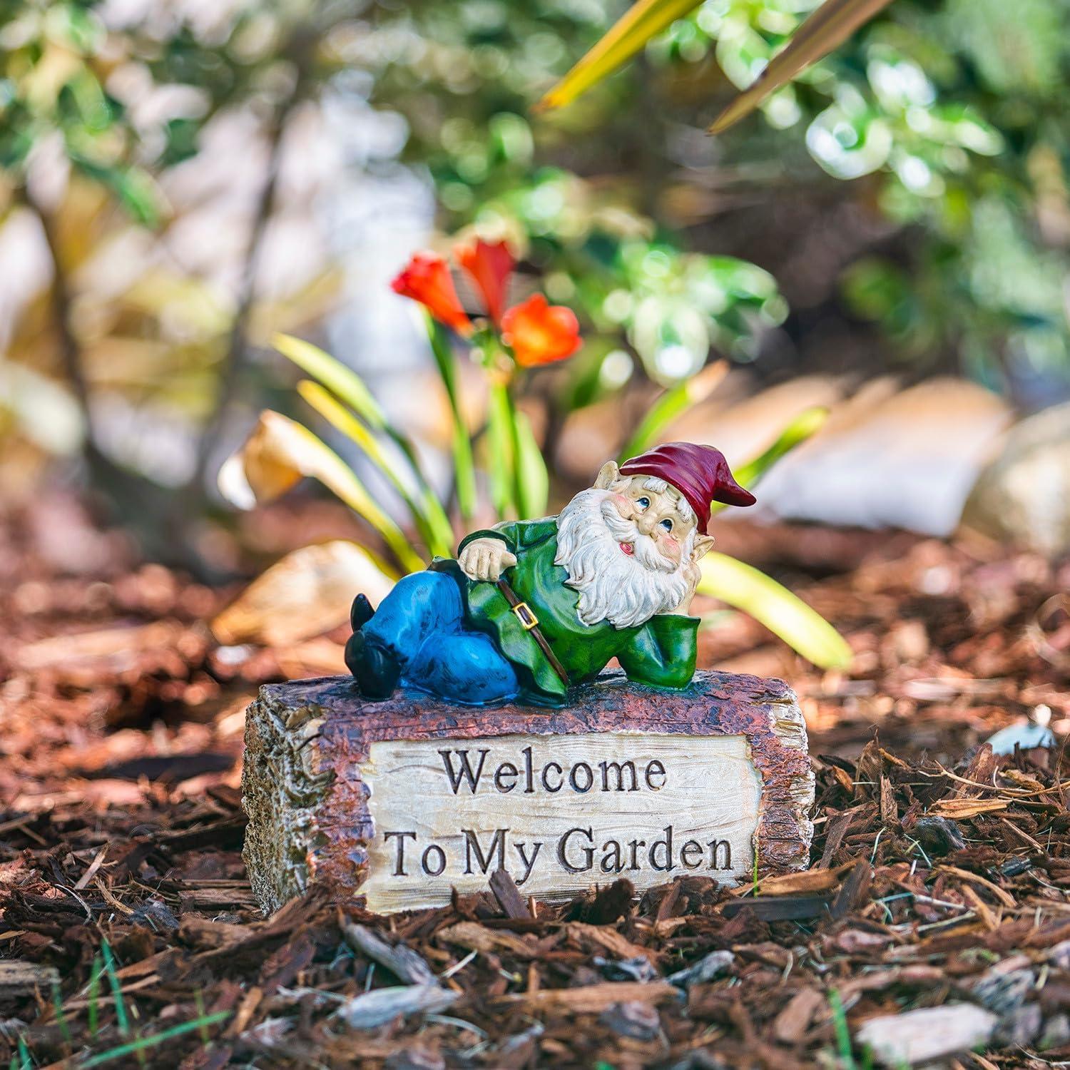 Whimsical Multicolor Polyresin Gnome Welcome Lawn Statue