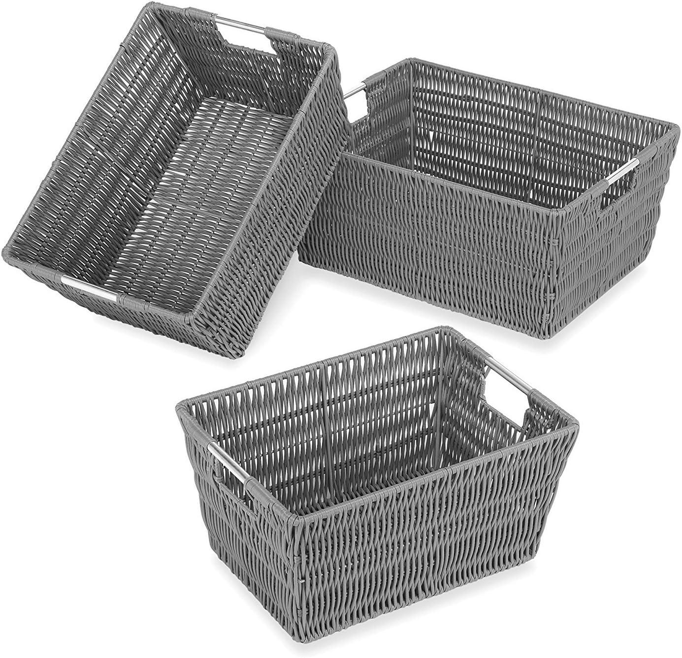 Gray Polypropylene and Steel Rectangular Storage Baskets Set