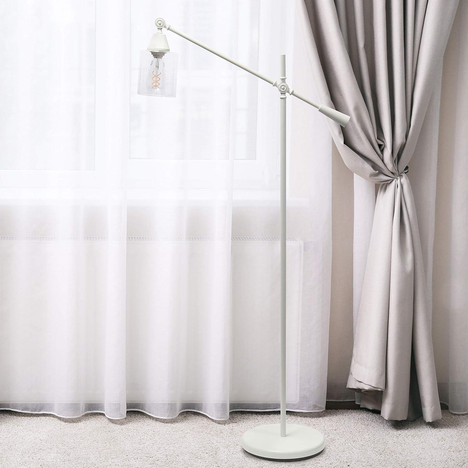 Edison Adjustable White Floor Lamp with Glass Shade