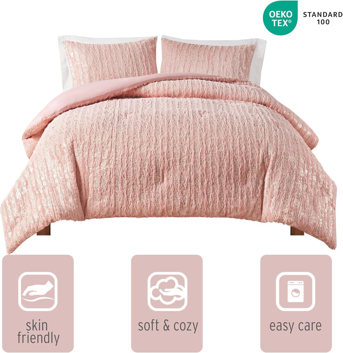 510 Design Metallic Print Faux Fur Comforter Set