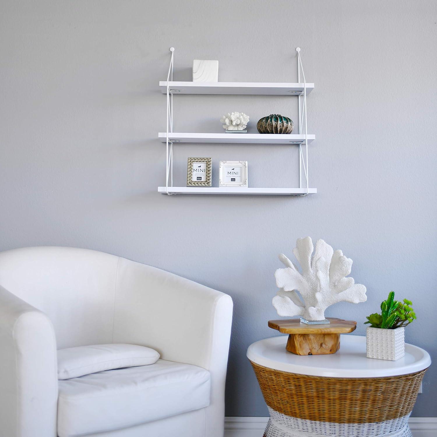 Welland 3-Tier Display Wall Rack Wall Shelf, White, 23.5"L x 6.25"W x 24.5"H, MDF, 1 Pieces