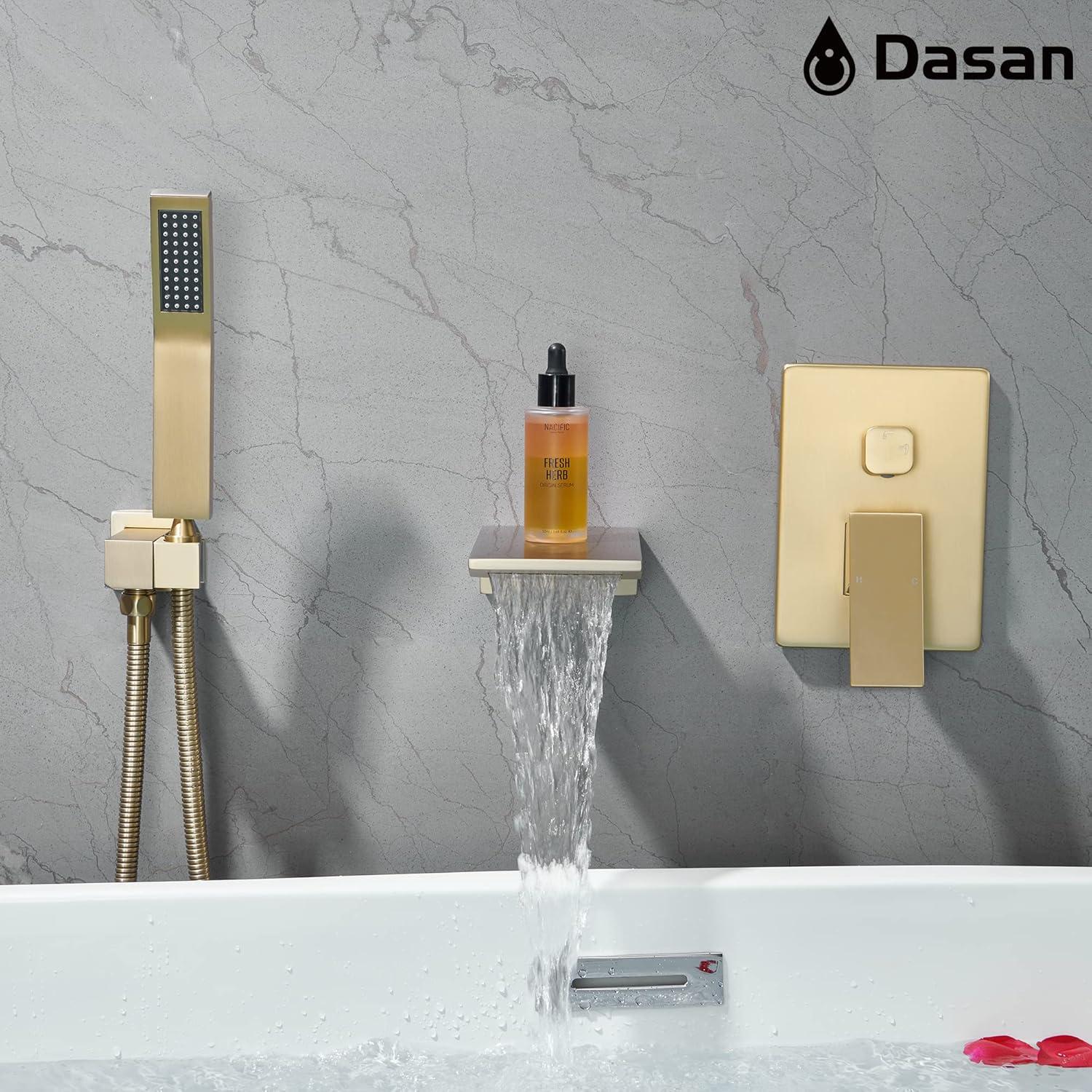 Airuida Wall Mount Tub Faucet with Waterfall Tub Spout Wall Mounted Bathtub Faucet with Handheld Shower Single Handle Tub Filler Shower Faucet Set with Rough-in valve Straight Spout Matte Black