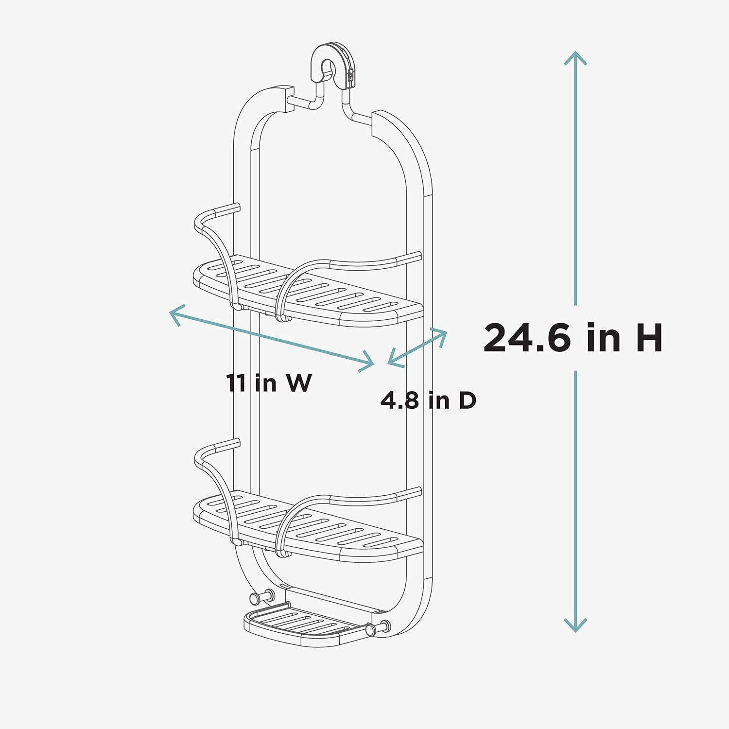 Bamboo and Aluminum 2-Shelf Shower Caddy with Hooks