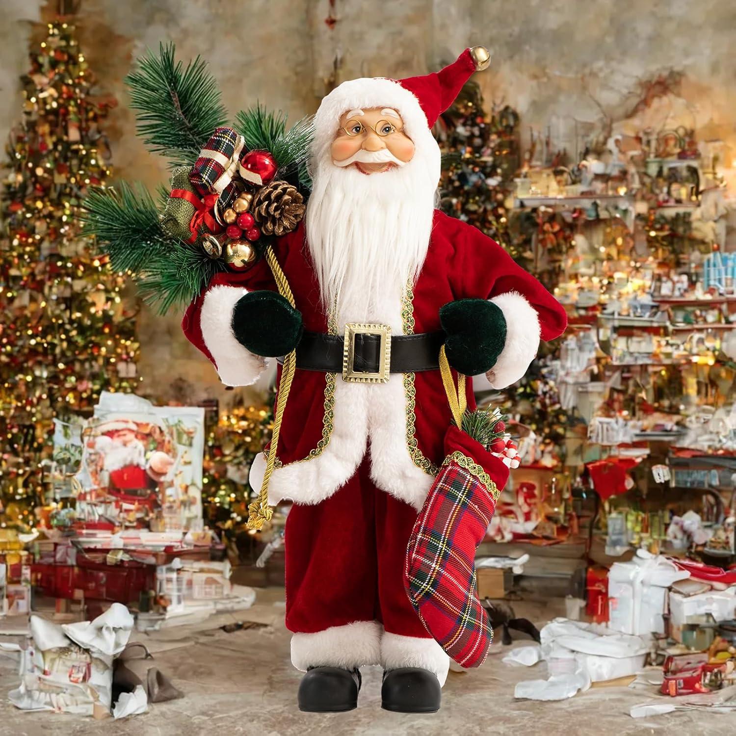 24" Red and White Santa Claus with Presents and Drum Christmas Figure