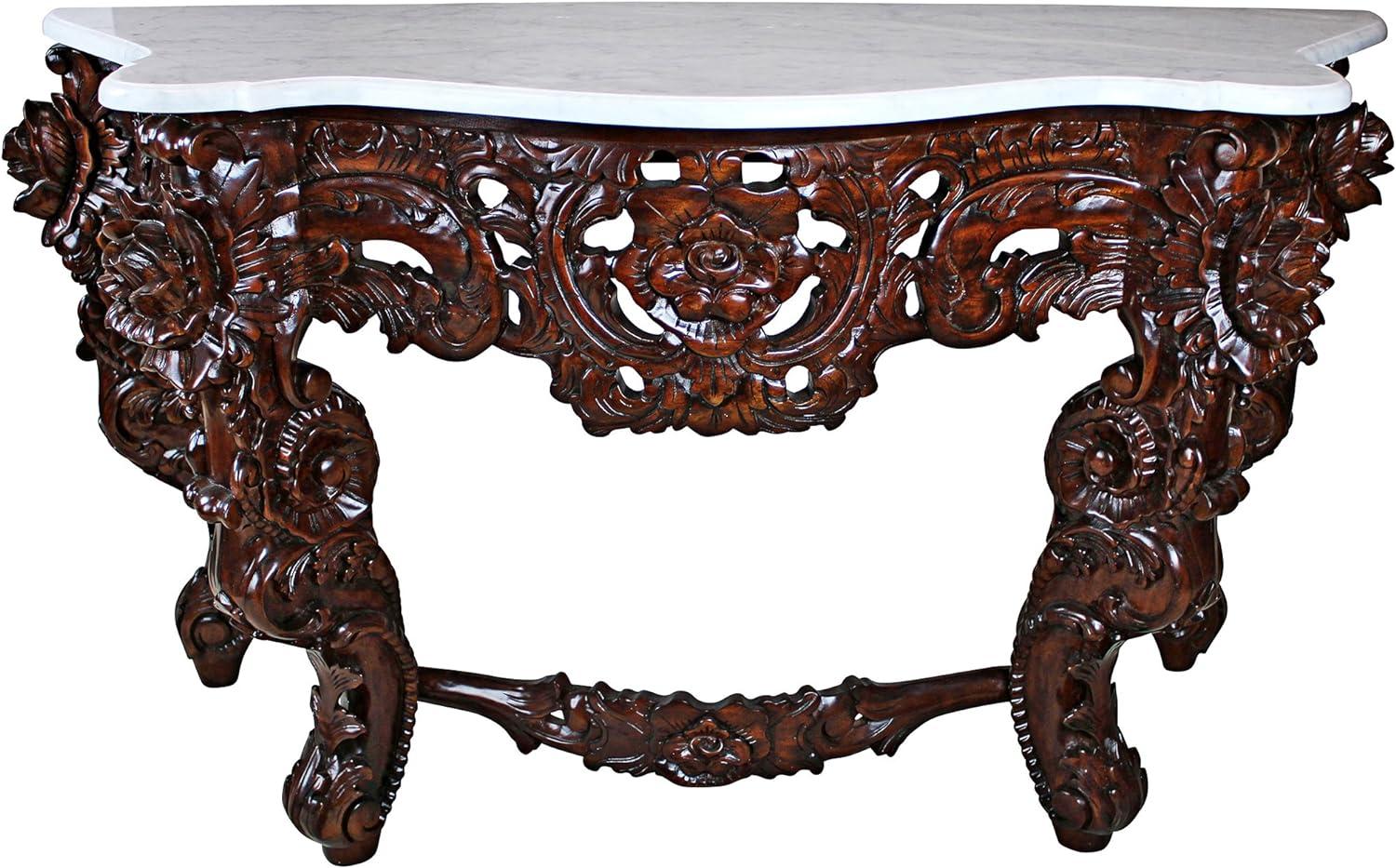 Viennese Salon Inspired 54'' Mahogany Console Table with Marble Top