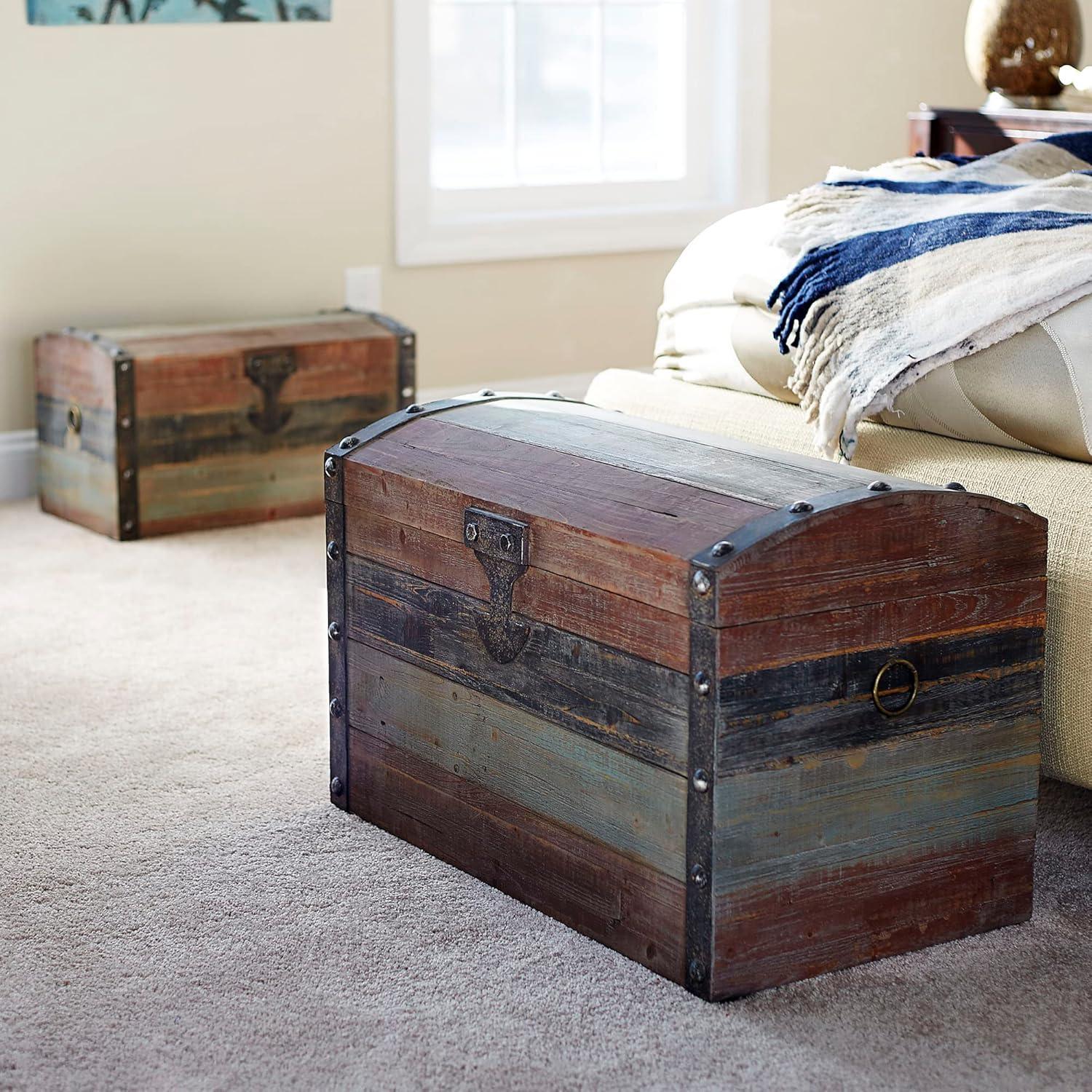 Small Faux-Weathered Multicolor Wooden Storage Trunk