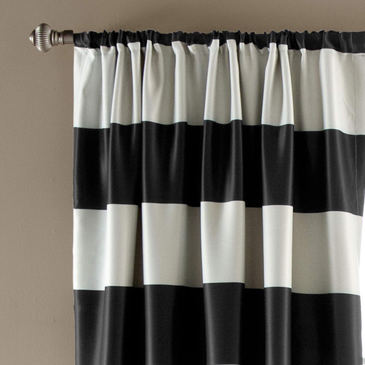 Black and Off-White Stripe Blackout Polyester Curtains