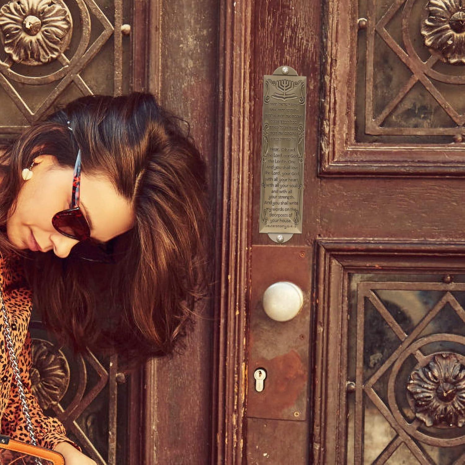 Vintage Metal Mezuzah Case with Hebrew Scroll Blessing