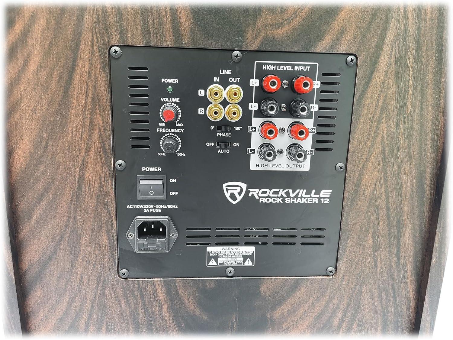 Rockville Rock Shaker Dark Wood 800w 12" Powered Home Theater Subwoofer Sub