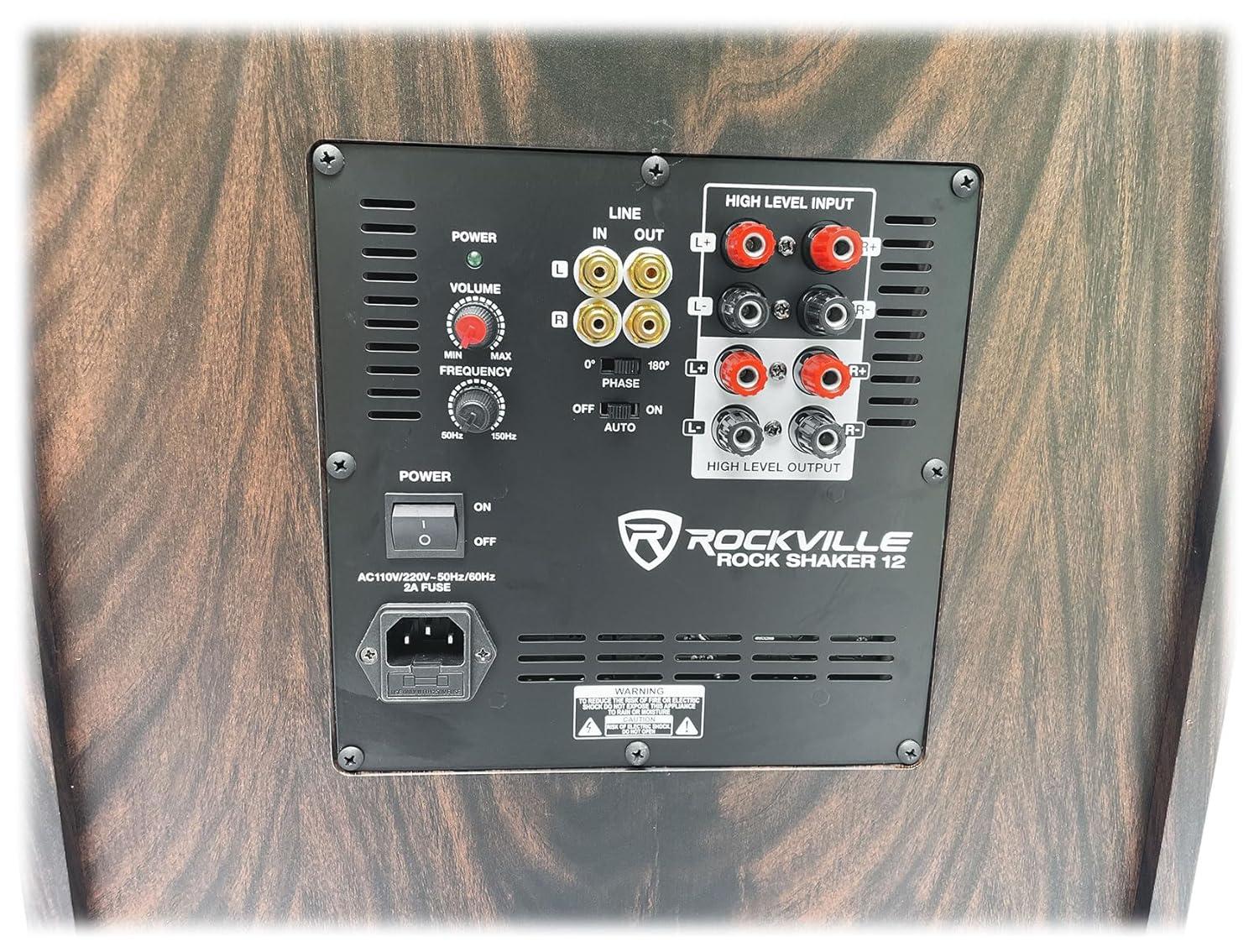 Rockville Rock Shaker Dark Wood 800w 12" Powered Home Theater Subwoofer Sub