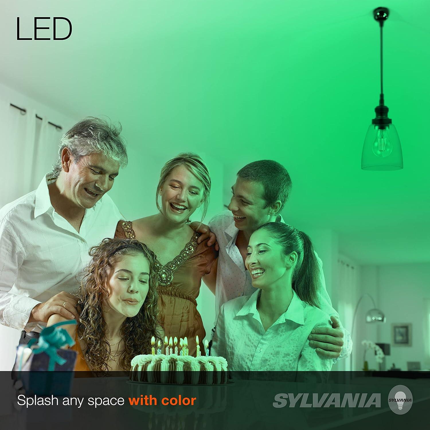 Sylvania 40303 Green Filament A19 Ultra LED Light Bulb, Colored Glass Lamps, 4.5 Watts, for Decorative and Accent Lighting
