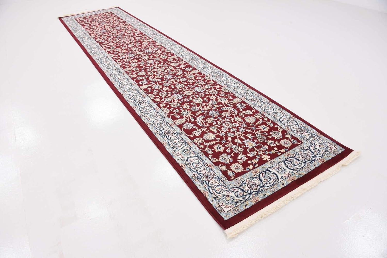 Rugs.com Rabia Collection Rug – 3' x 13' Runner Burgundy Low Rug Perfect For Hallways, Entryways