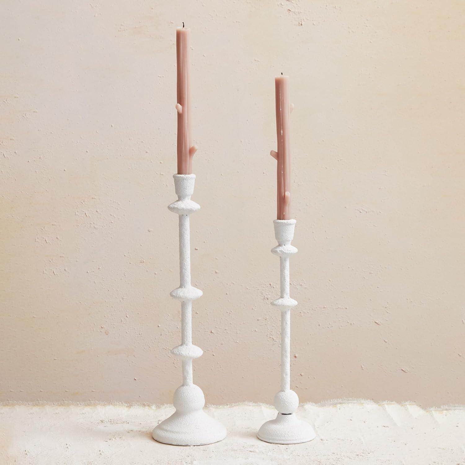 Antique White Tall Metal Taper Candle Holder with Sand Finish