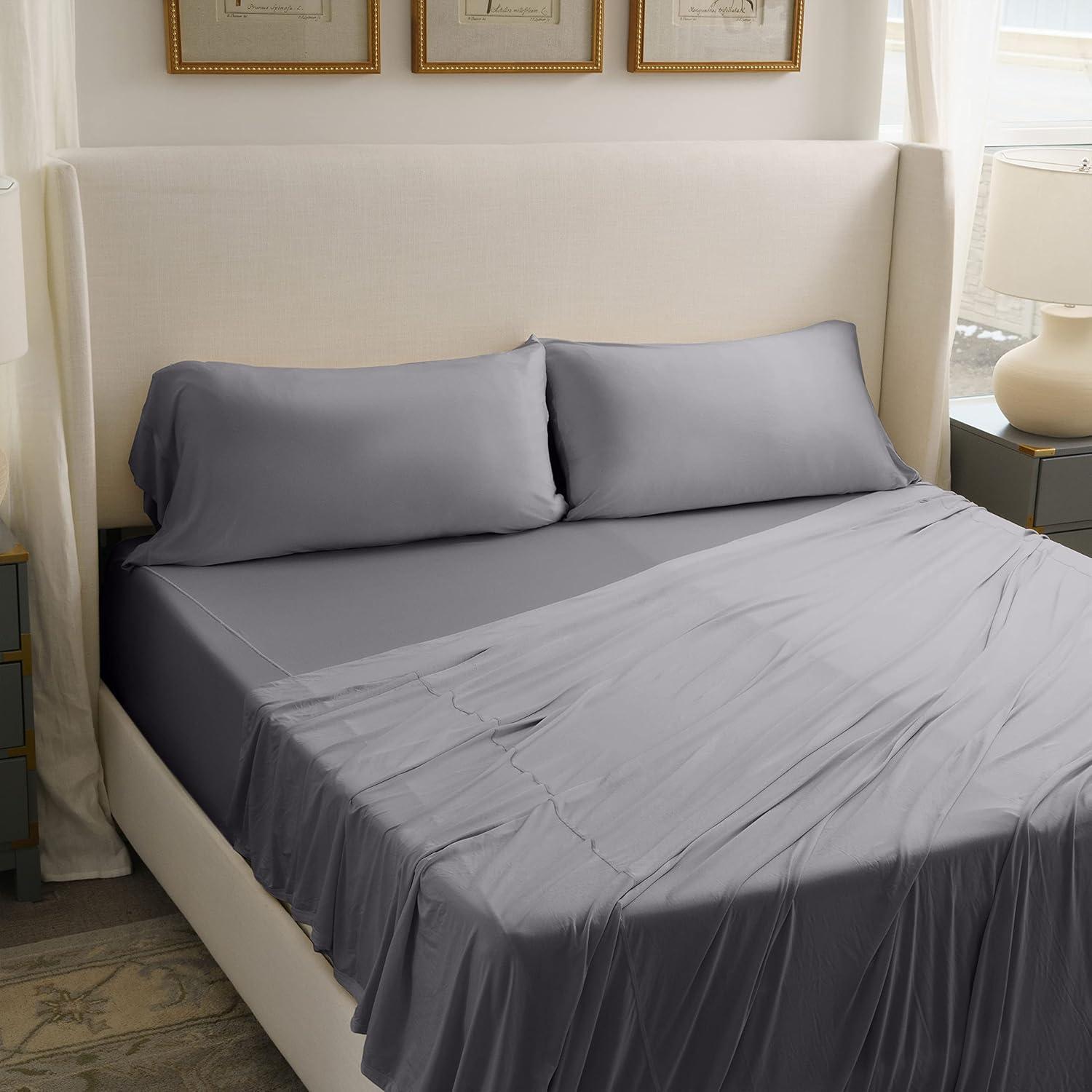 Queen Pewter Deep Pocket Cooling Sheet Set with Pillowcases