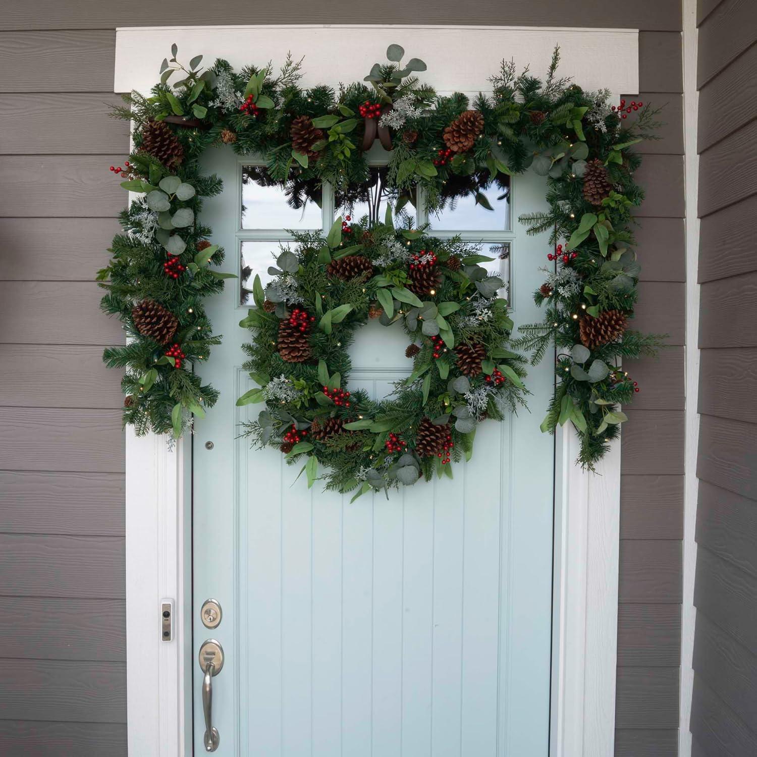 30 Inch Pre-Lit Pine Christmas Wreath with LED Lights