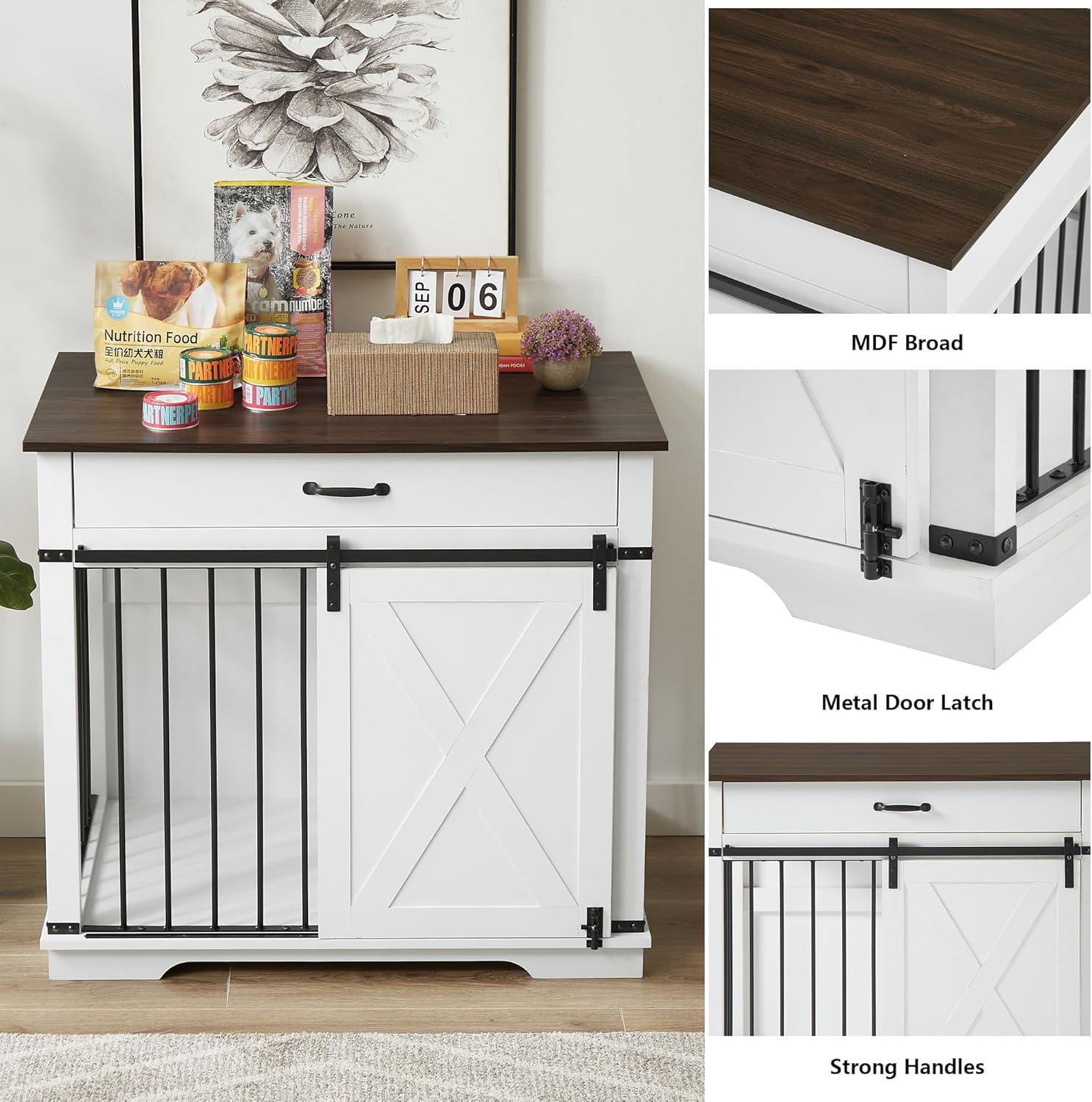 Tucker Murphy Pet™ 37.8''W Modern Dog Crate Furniture With Drawer And Sliding Door