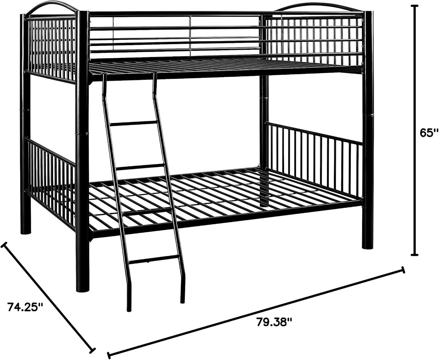 Linon Heavy Metal Full Over Full Bunk Bed Attached Ladder in Black