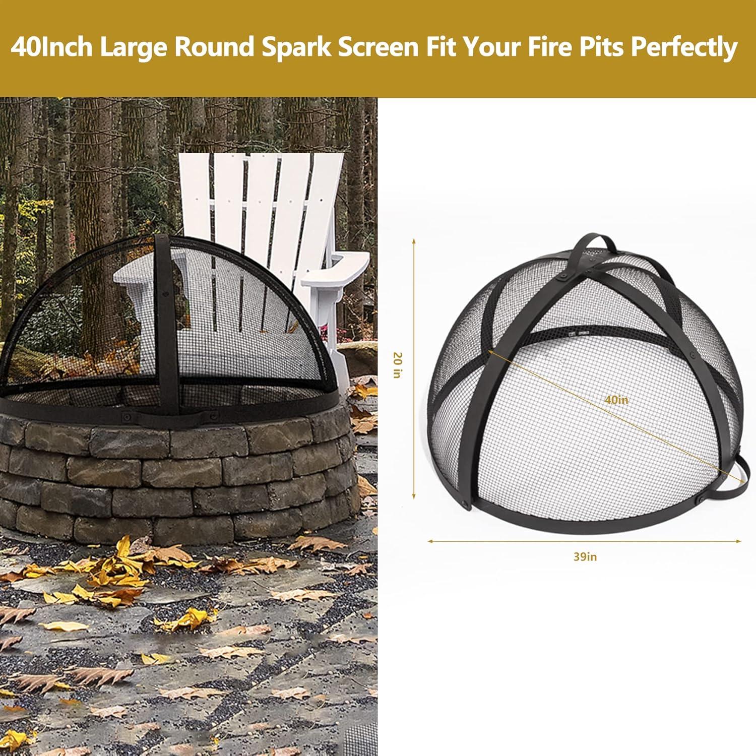 SUNCREAT Heavy-Duty Fire Pit Screen, Steel Mesh Round Spark Screen with Handle, 36 inch