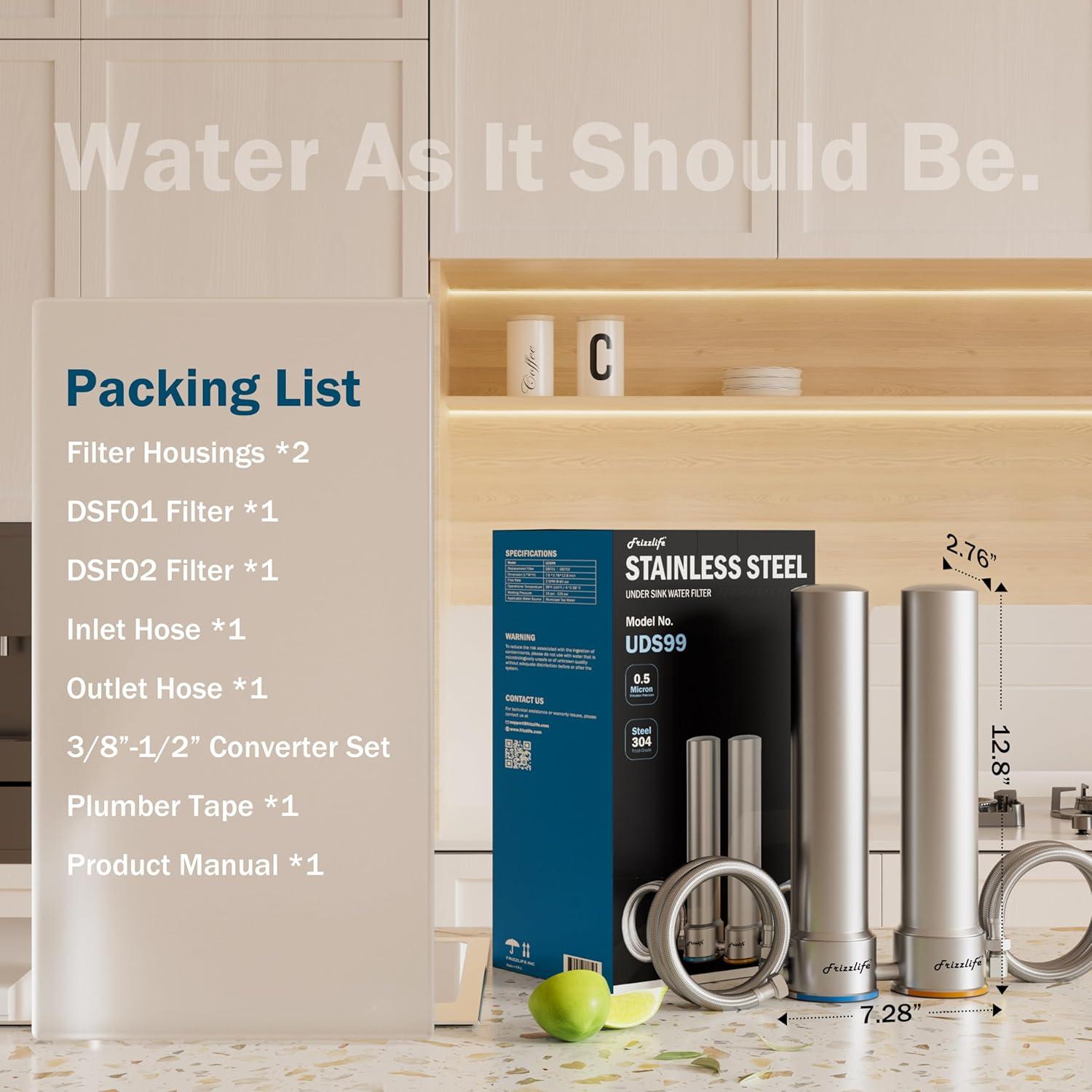 Frizzlife DS99 Dual Countertop Water Filter System, 8-Stage Stainless Steel Faucet Water Filtration System