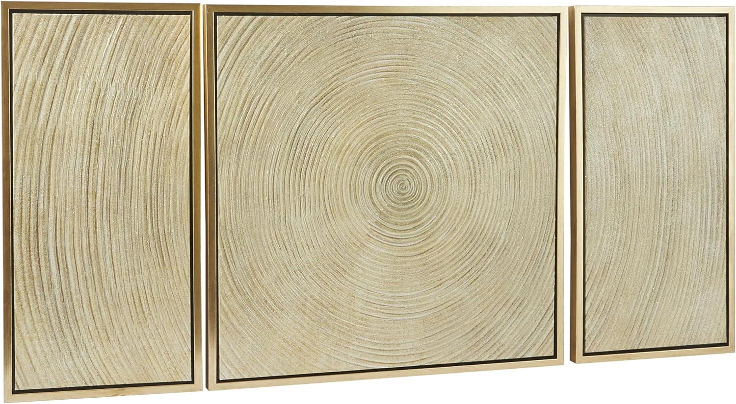 Deco 79 Canvas Starburst Living Room Framed Wall Art Ripple Canvas Wall Art with Gold Frame, Set of 3 Wall Art 32", 16", 16" W, Gold