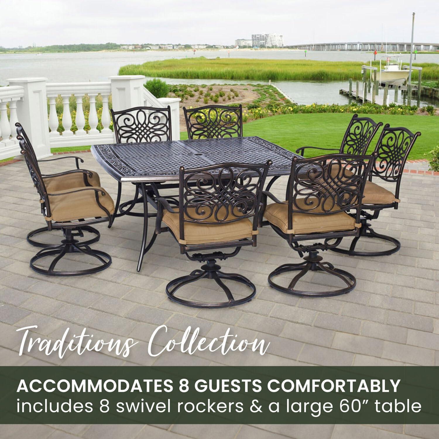 Bronze Aluminum 9-Piece Outdoor Dining Set with Natural Cushions