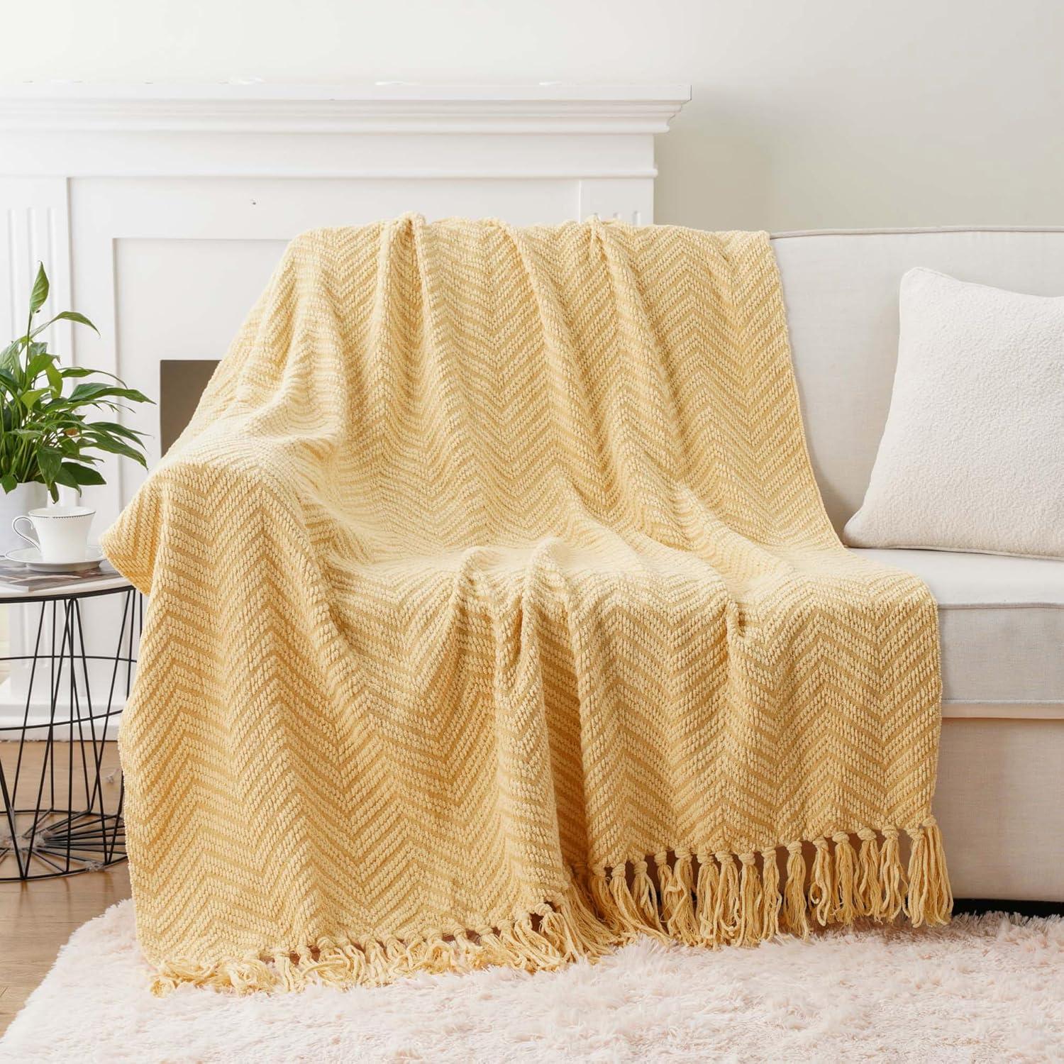 Battilo Home Throw Blanket for Couch, Super Soft Cozy Warm Throws for Twin Bed, Knit Woven Chenille Blanket Versatile for Sofa Bedroom Home Decor