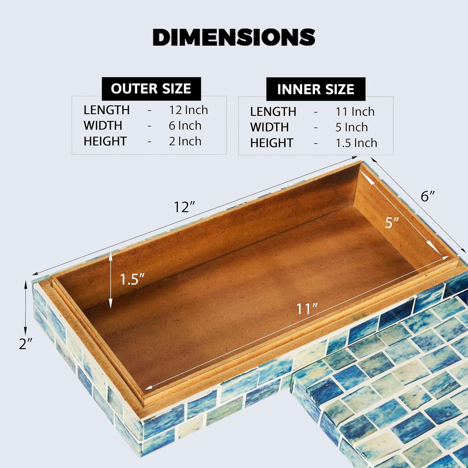 Indigo Mosaic Keepsake Decorative Jewelry Storage Organizer Box Handmade 12x6x2 inch - Christmas Gifts