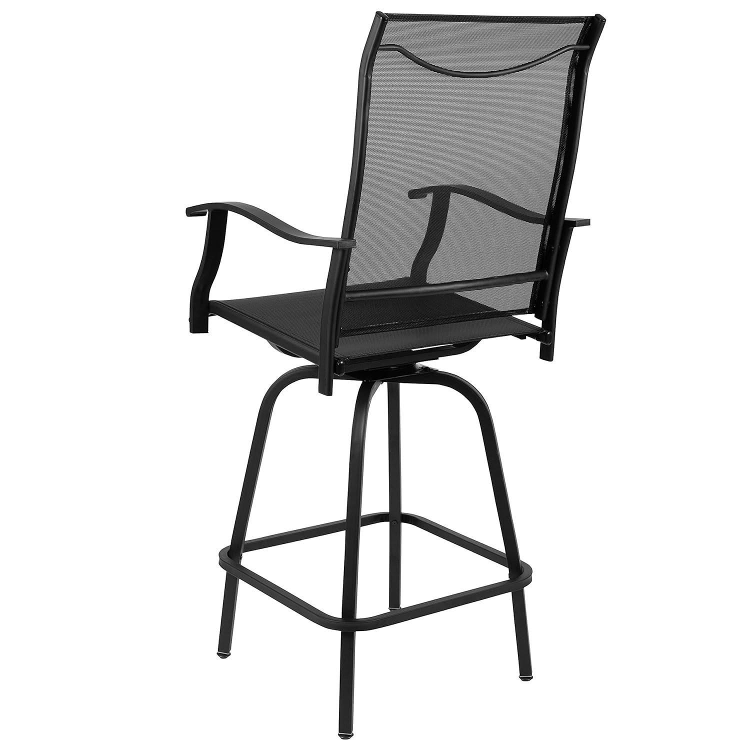 Flash Furniture Patio Bar Height Stools Set of 2, All-Weather Textilene Swivel Patio Stools and Deck Chairs with High Back & Armrests in Black