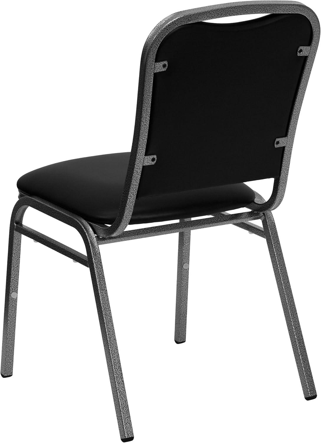 Flash Furniture HERCULES Series Stacking Banquet Chair in Black Vinyl - Silver Vein Frame