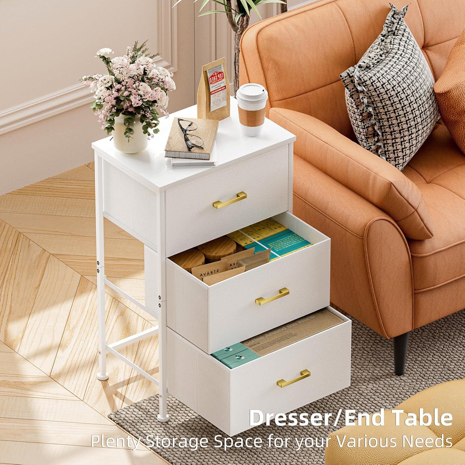 End Table for Bedroom, Nightstand with 3 Drawers, Chests of Drawers, Torage Tower with Fabric Bins, Modern Chest of Drawers, Movable Chest of Drawers, Chest of Drawers for Kid's Room, Closet, Playroom