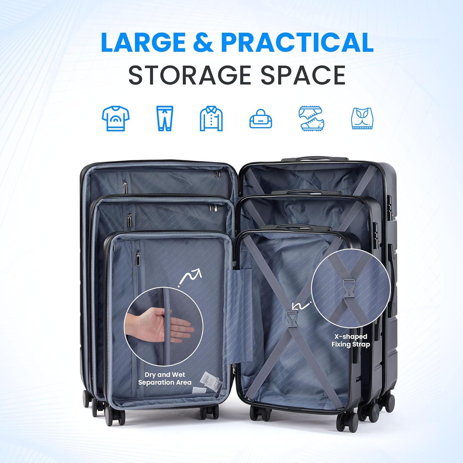 Smugdesk.com 3-Piece Luggage Set, ABS Travel Suitcase Set with TSA lock