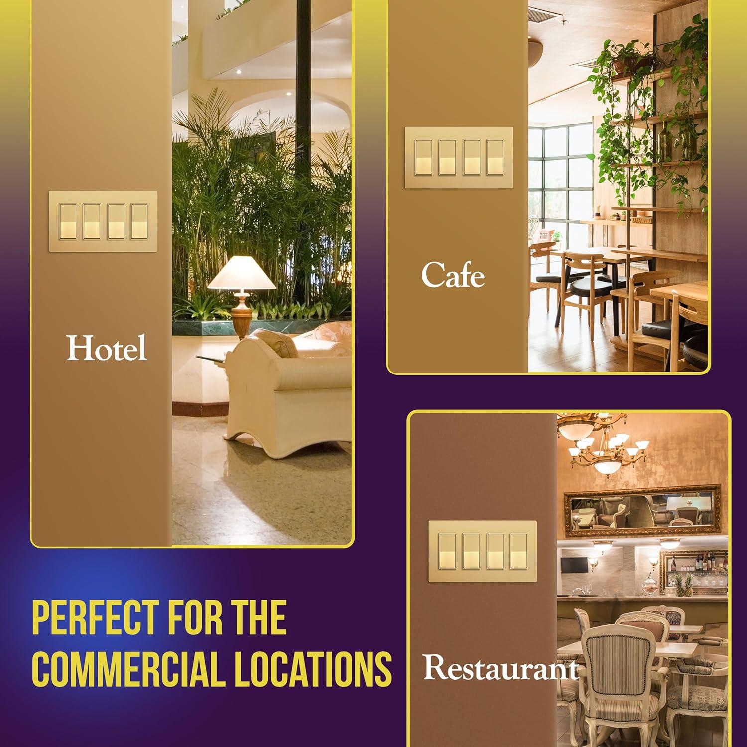 ENERLITES Elite Series Screwless Decorator Wall Plate Child Safe Outlet Cover, Gloss Finish, Size 4-Gang 4.68" H x 8.30" L, Unbreakable Polycarbonate Thermoplastic, SI8834-GD, Gold